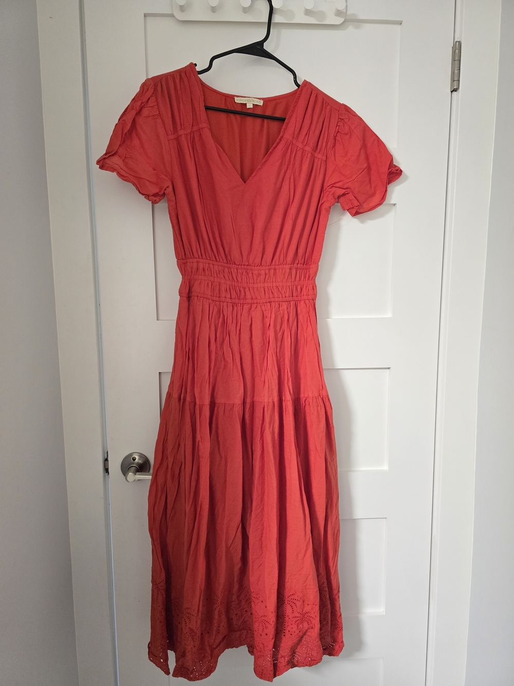 Red V-Neck Maxi Dress with Smocked Waist